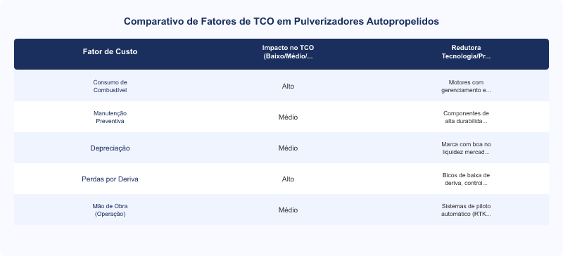 Diagrama técnico: Pulverizadores Autopropelidos: TCO e Performance em Diferentes Modelos